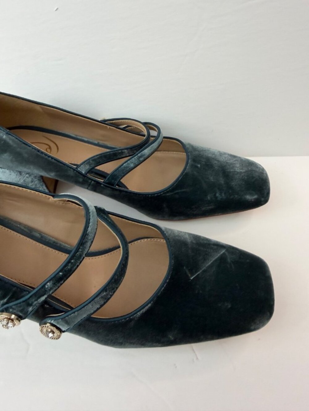 Sam Edelman Women's Tahira Heels Teal Velvet Double Strap Block Heel Size 9.5 - Picture 7 of 16